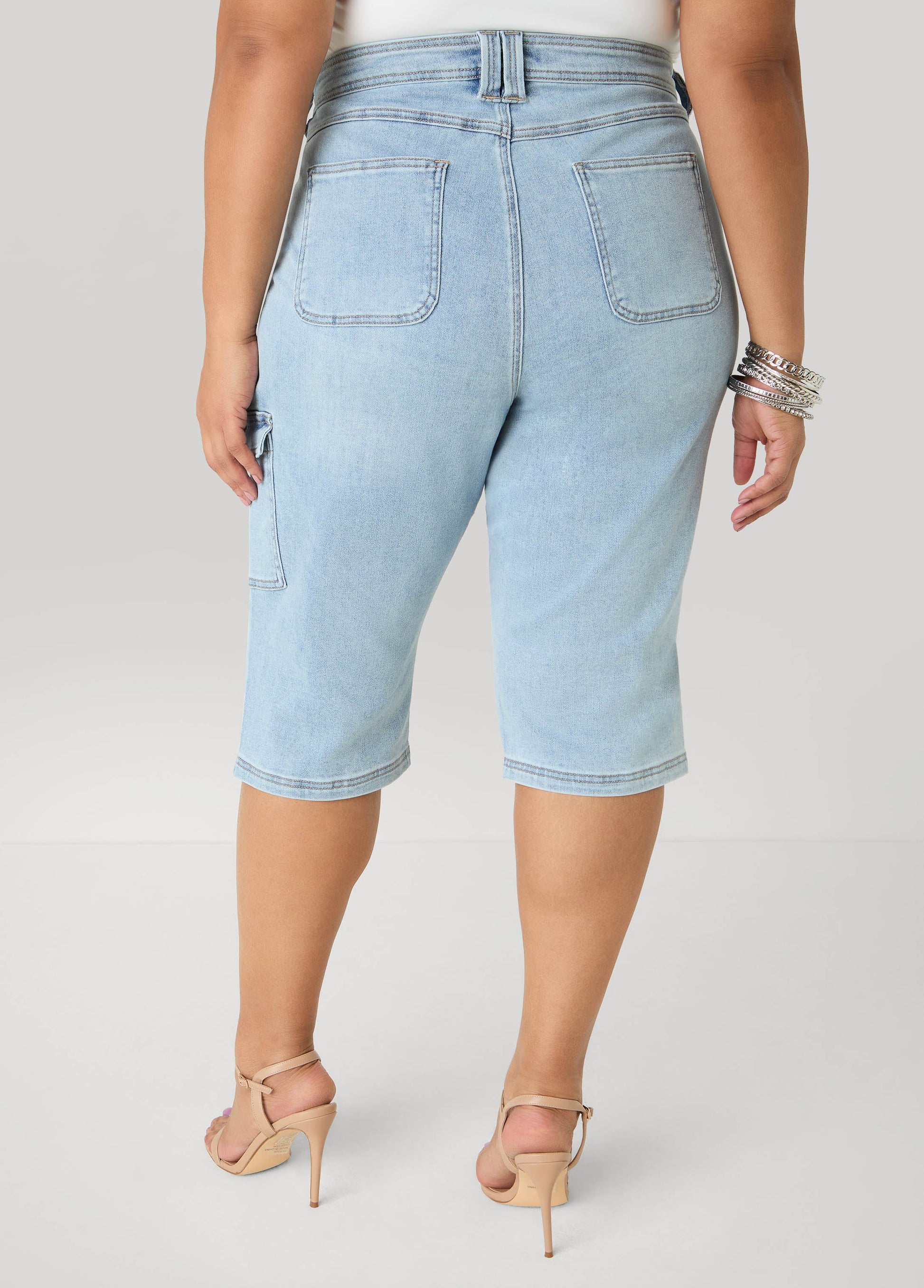 Ashley Stewart Grommet Denim Capris Denim Blue