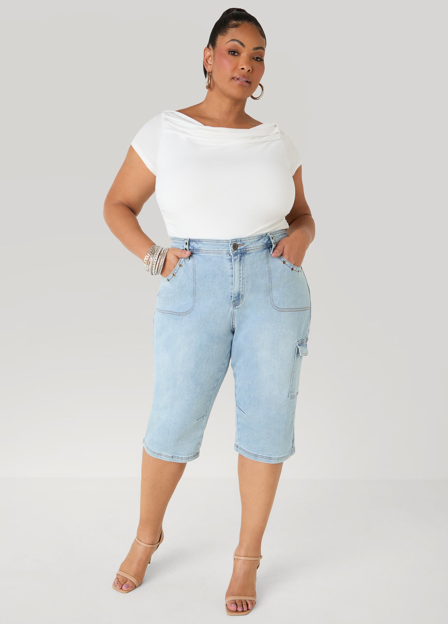 Ashley Stewart Grommet Denim Capris Denim Blue