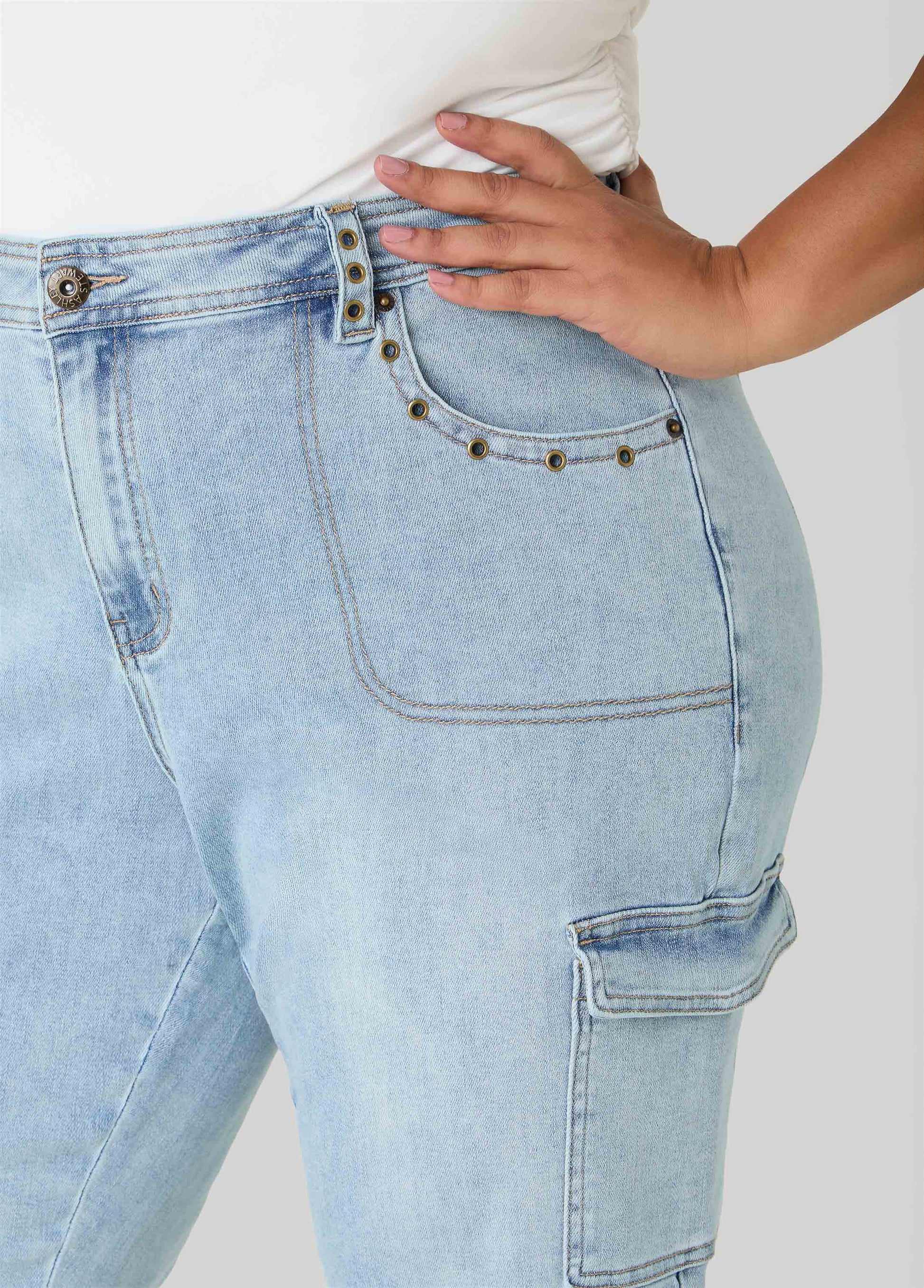Ashley Stewart Grommet Denim Capris Denim Blue