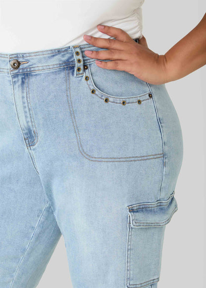 Ashley Stewart Grommet Denim Capris Denim Blue