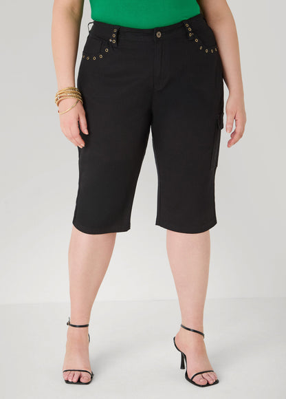 Ashley Stewart Grommet Denim Capris Denim Blue