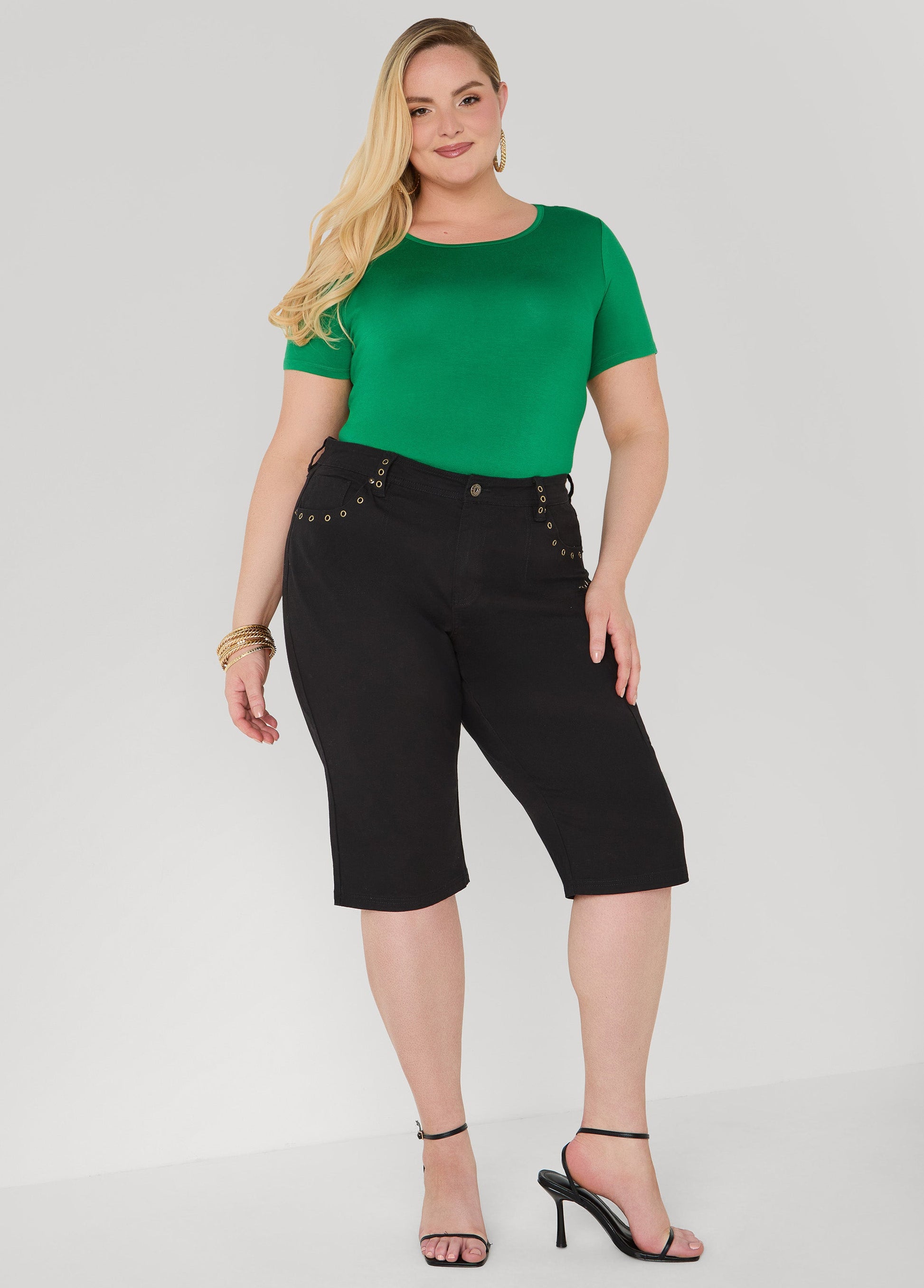 Ashley Stewart Grommet Denim Capris Denim Blue