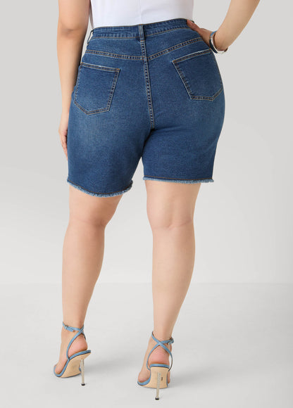 Ashley Stewart Fearless Distressed High Waist Denim Shorts Indigo