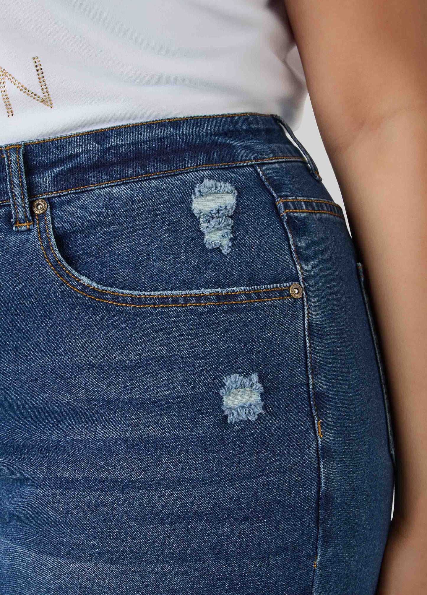 Ashley Stewart Fearless Distressed High Waist Denim Shorts Indigo