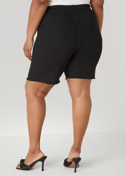 Ashley Stewart Fearless Distressed High Waist Denim Shorts Indigo