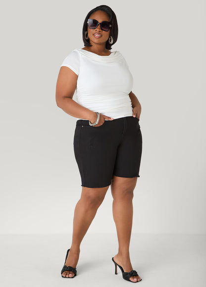 Ashley Stewart Fearless Distressed High Waist Denim Shorts Indigo