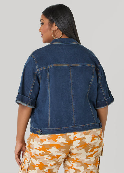 Ashley Stewart Cuffed Denim Jacket Dk Rinse
