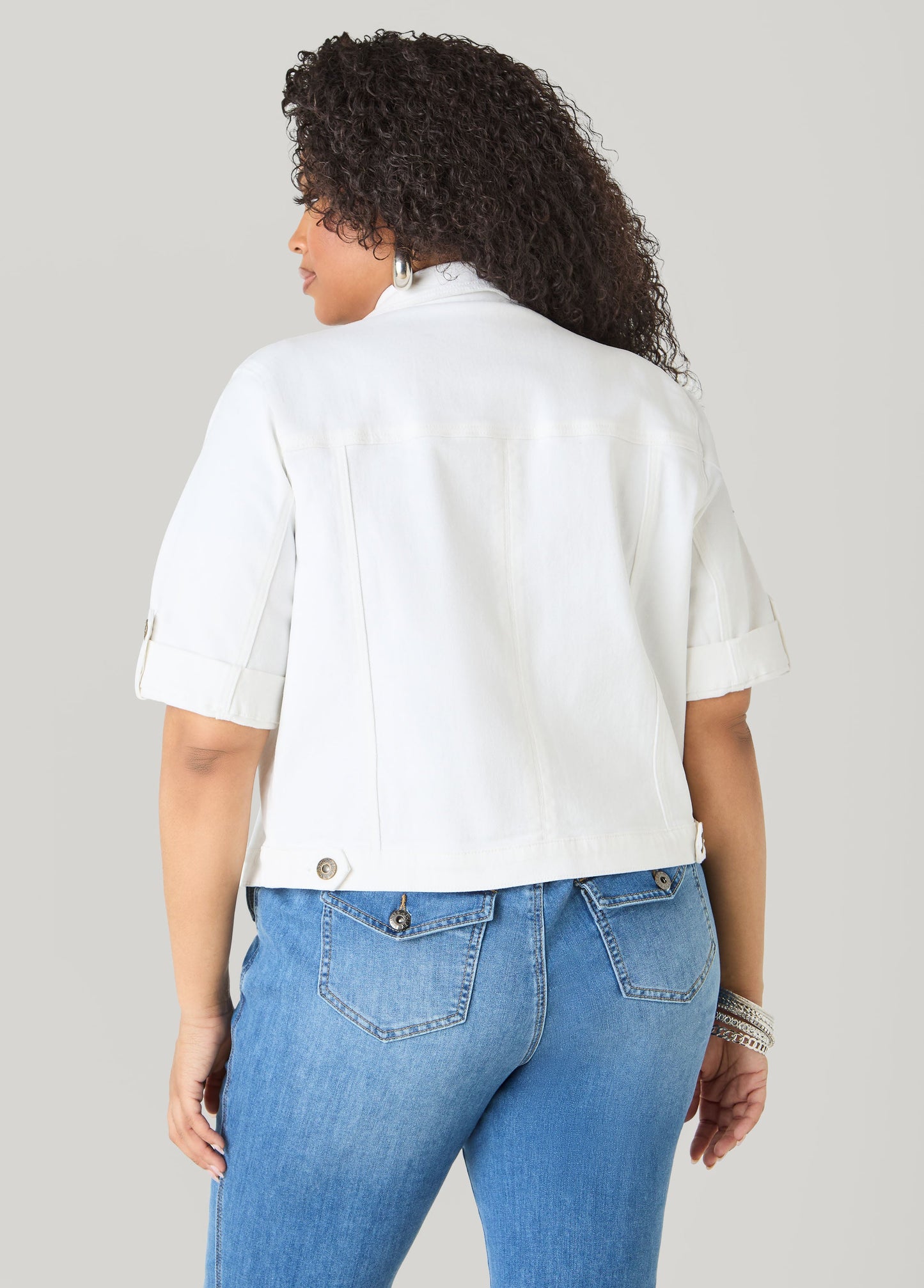 Ashley Stewart Cuffed Denim Jacket Dk Rinse
