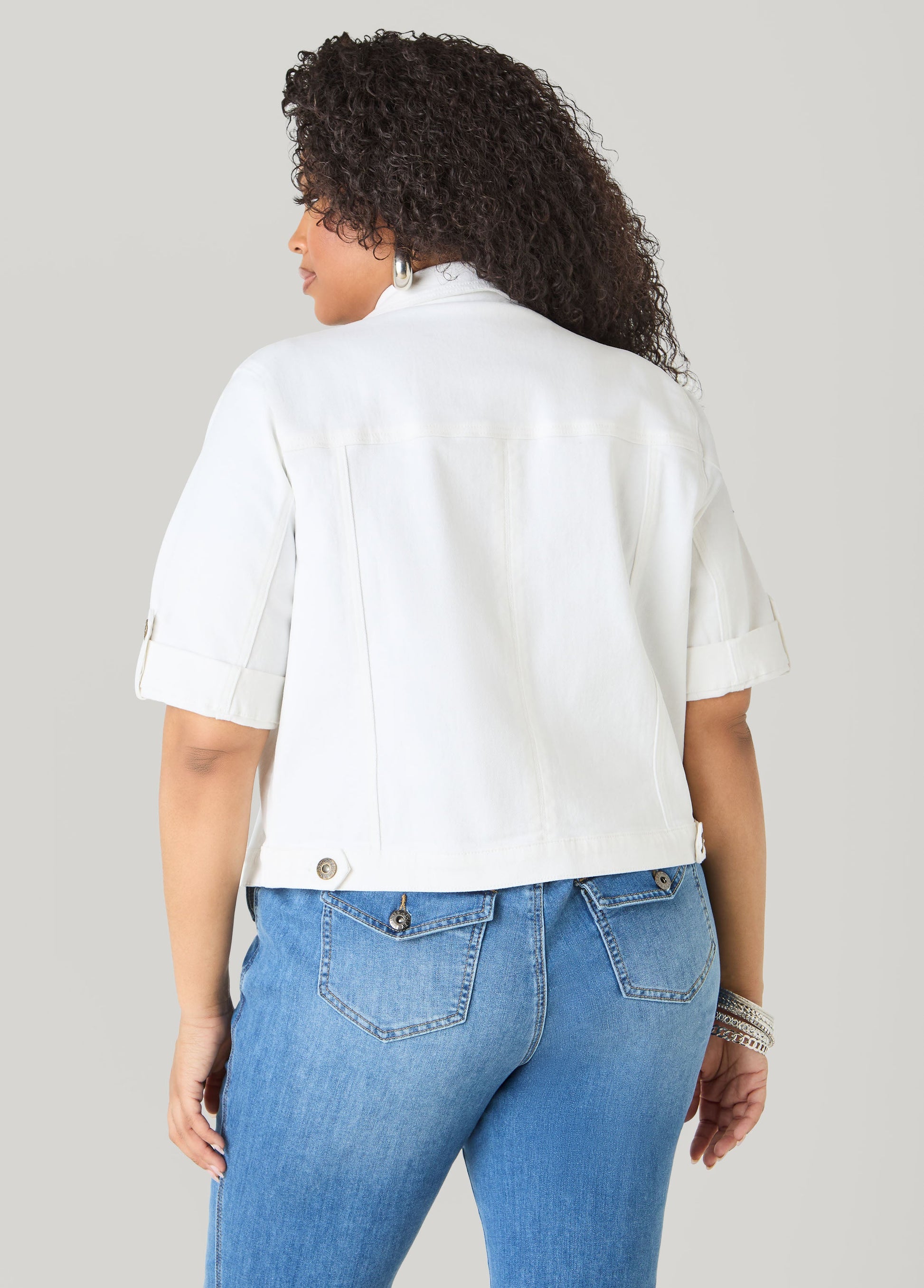 Ashley Stewart Cuffed Denim Jacket Dk Rinse