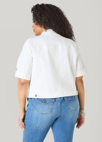Ashley Stewart Cuffed Denim Jacket Dk Rinse