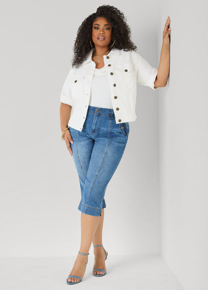 Ashley Stewart Cuffed Denim Jacket Dk Rinse