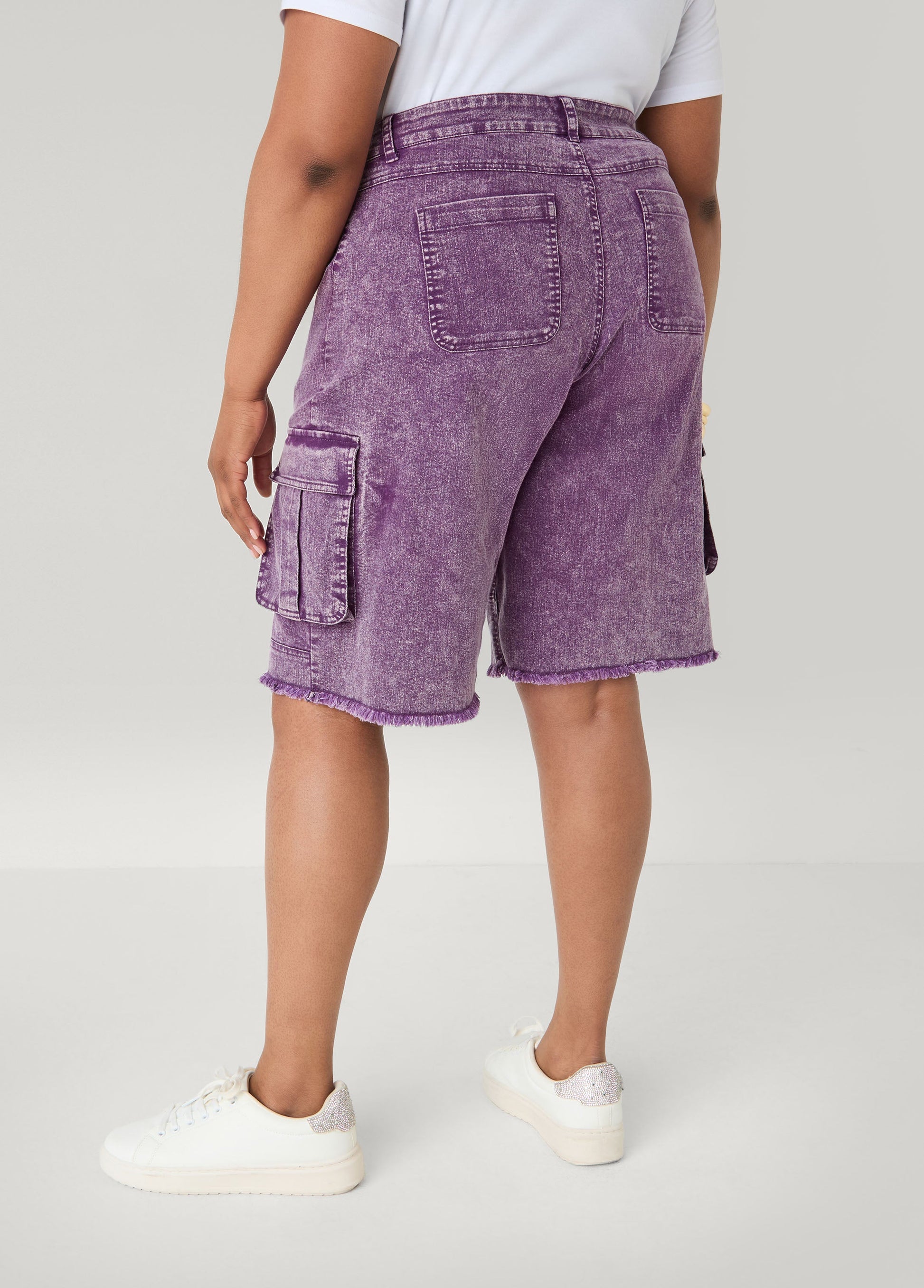 Ashley Stewart Stonewash Cargo Bermuda Shorts Pansy