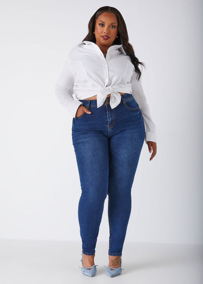 Ashley Stewart Plus Size Stretchy Skinny Jeans High Rise Shaping Skinny Jeans Indigo
