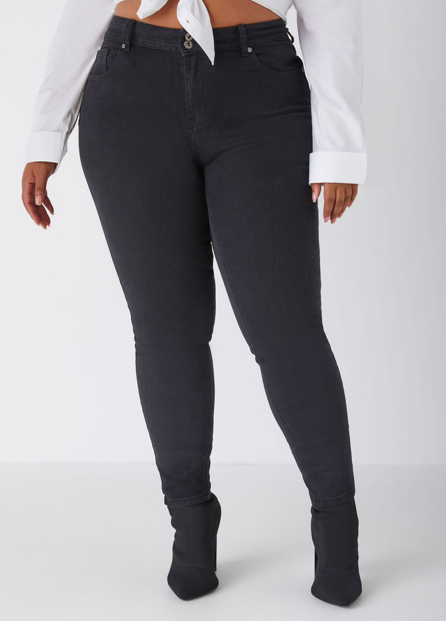 Ashley Stewart Plus Size Skinny Jeans High Rise Shaping Stretchy Skinny Jeans Black