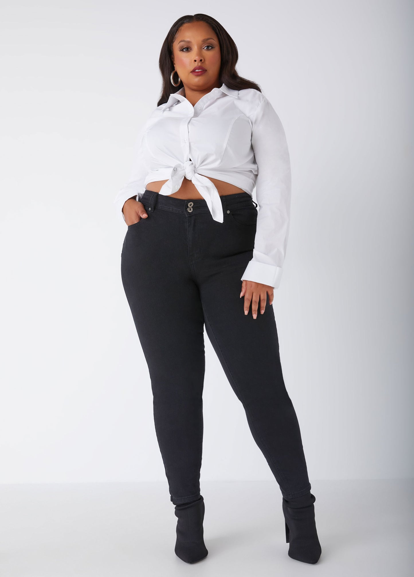 Ashley Stewart Plus Size Skinny Jeans High Rise Shaping Stretchy Skinny Jeans Black