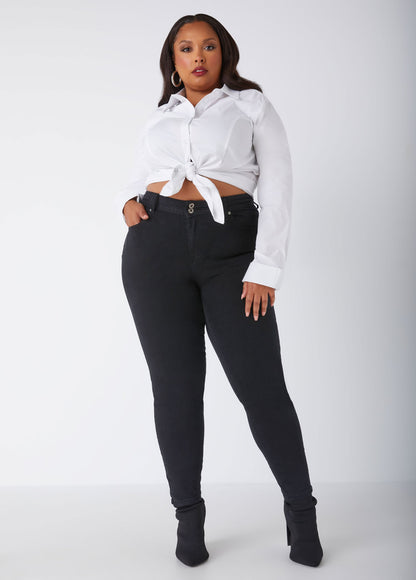 Ashley Stewart Plus Size Skinny Jeans High Rise Shaping Stretchy Skinny Jeans Black