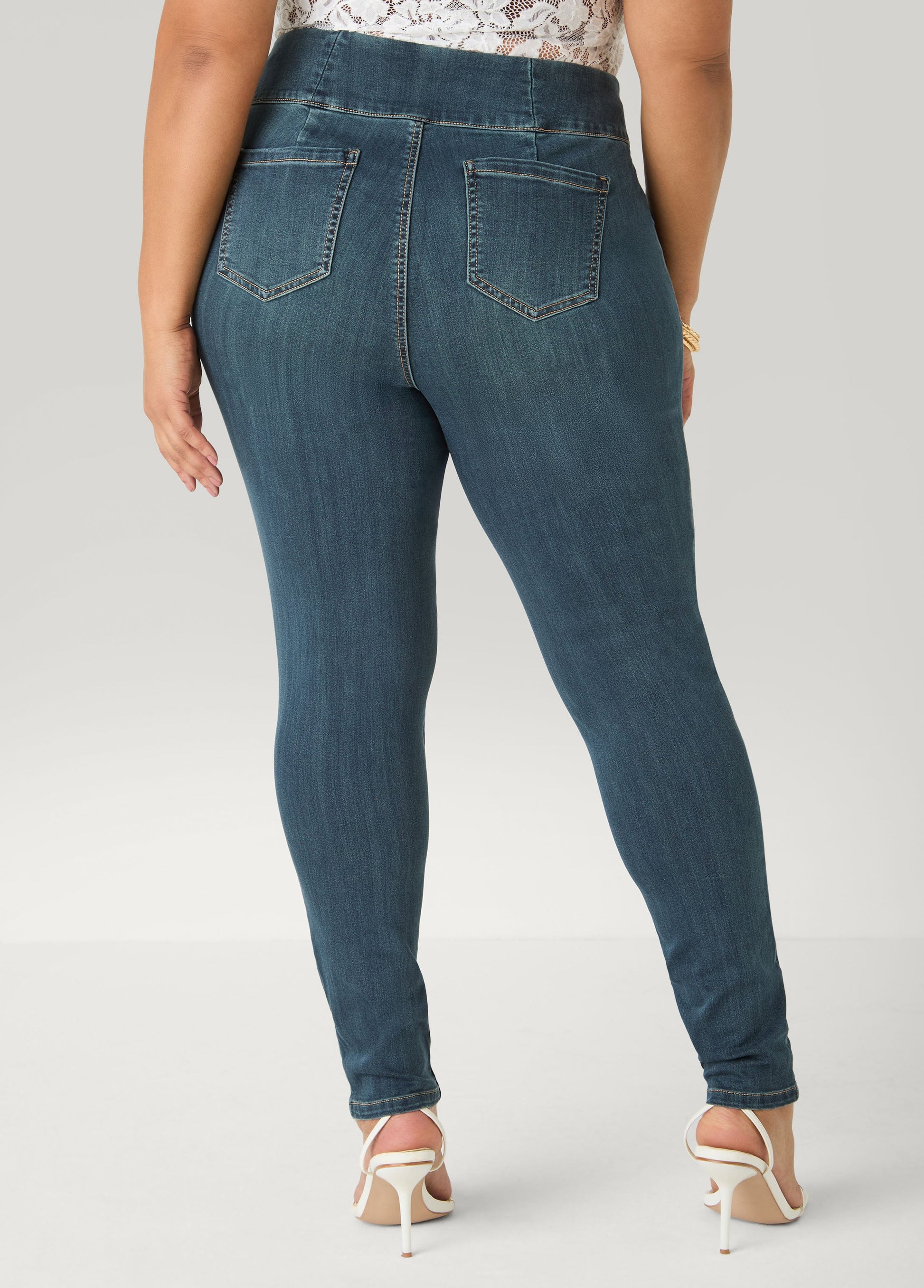 Ashley Stewart Pintucked Lace Up Jeans Dk Rinse