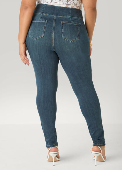 Ashley Stewart Pintucked Lace Up Jeans Dk Rinse
