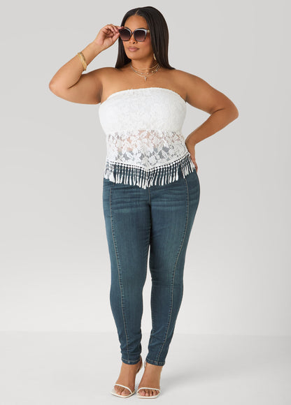 Ashley Stewart Pintucked Lace Up Jeans Dk Rinse
