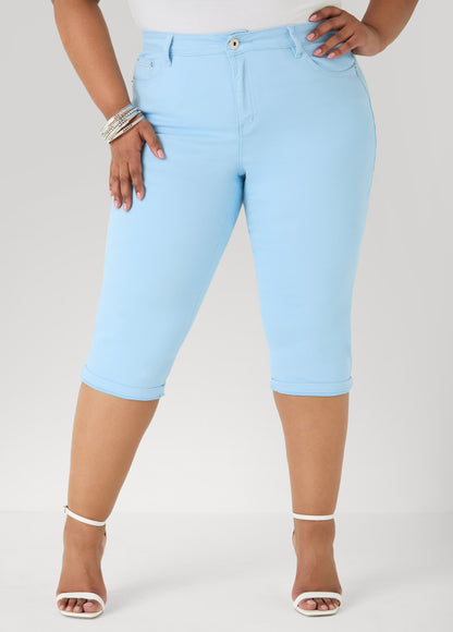 Ashley Stewart Cuffed Stretch Denim Capris POWDER BLUE