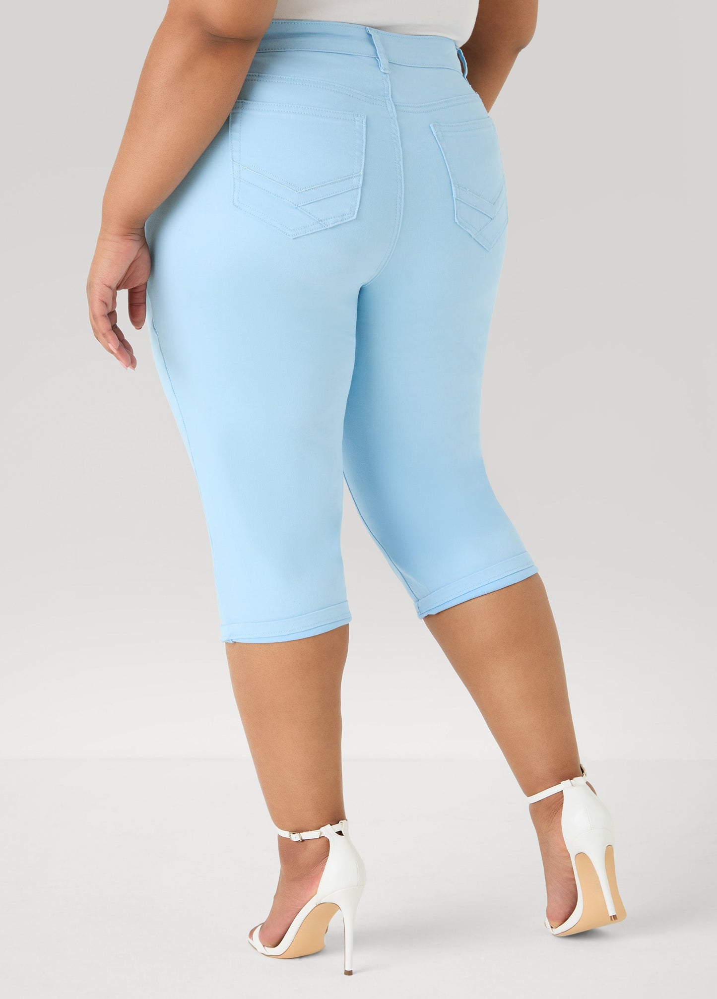 Ashley Stewart Cuffed Stretch Denim Capris POWDER BLUE