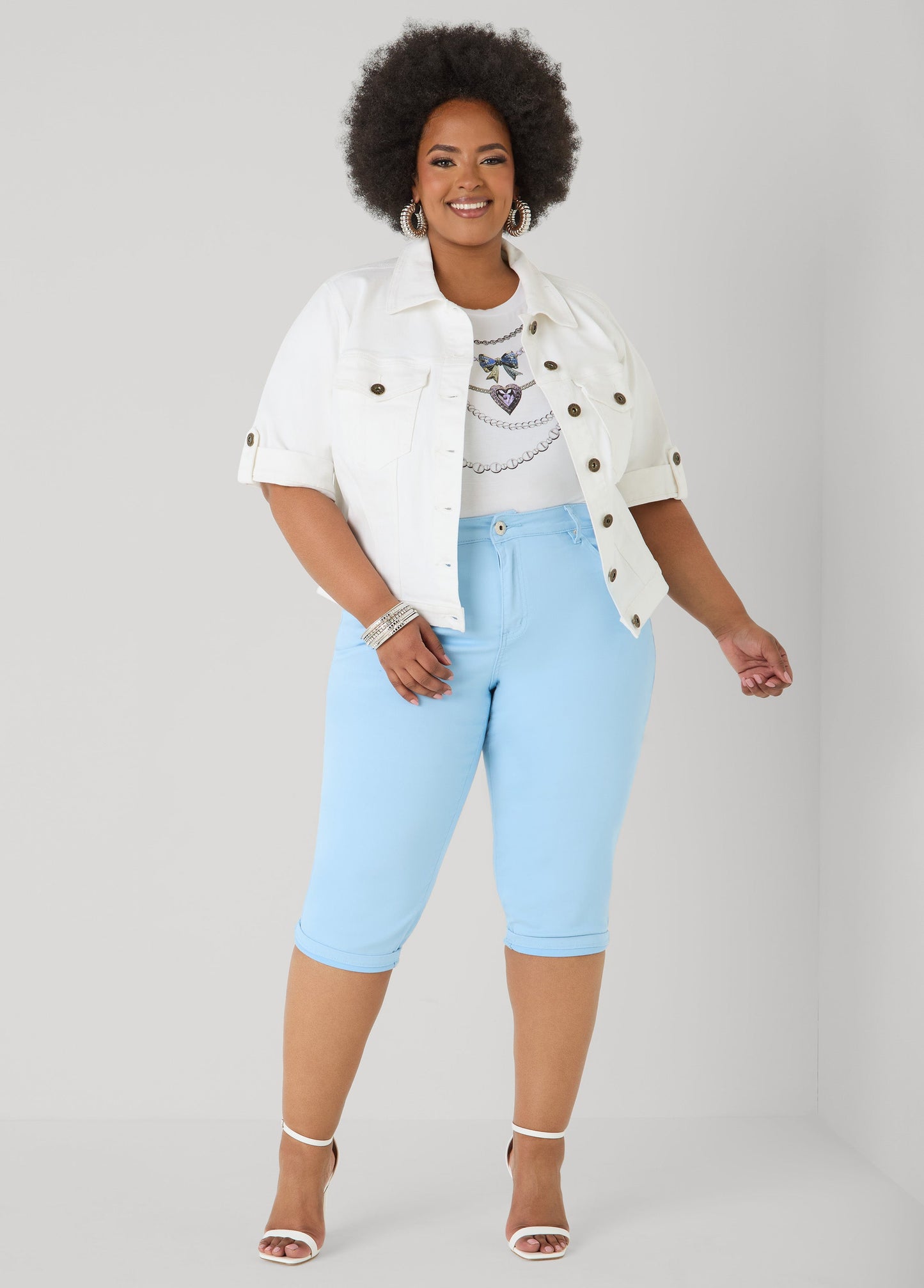 Ashley Stewart Cuffed Stretch Denim Capris POWDER BLUE