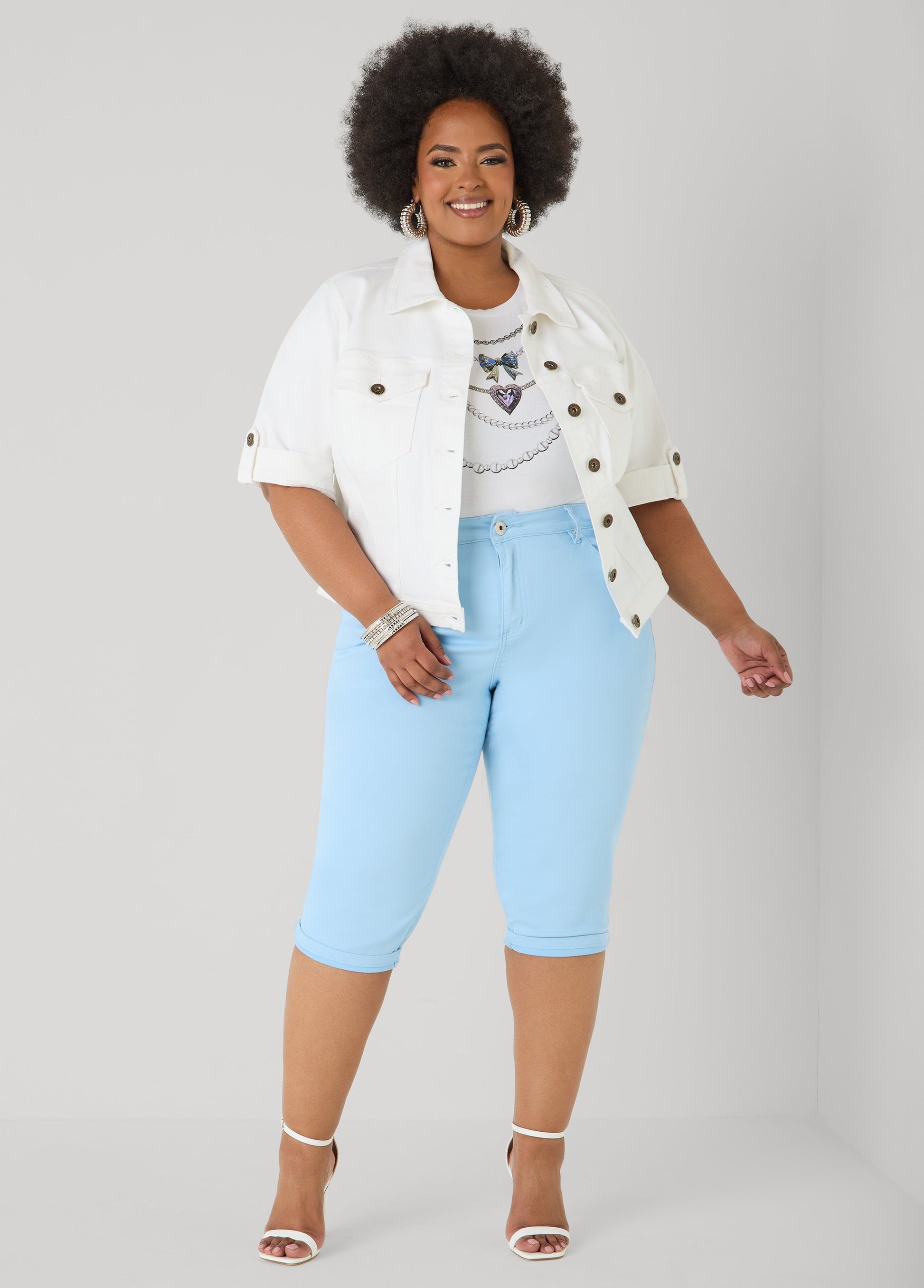 Ashley Stewart Cuffed Stretch Denim Capris POWDER BLUE