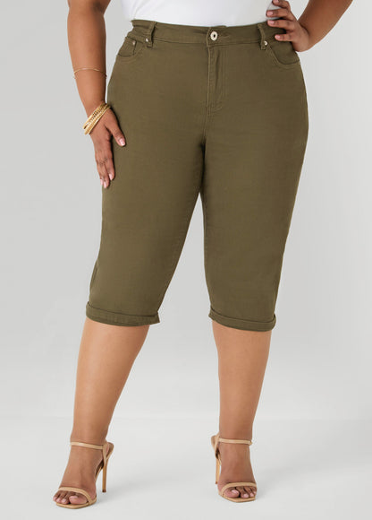 Ashley Stewart Cuffed Stretch Denim Capris POWDER BLUE