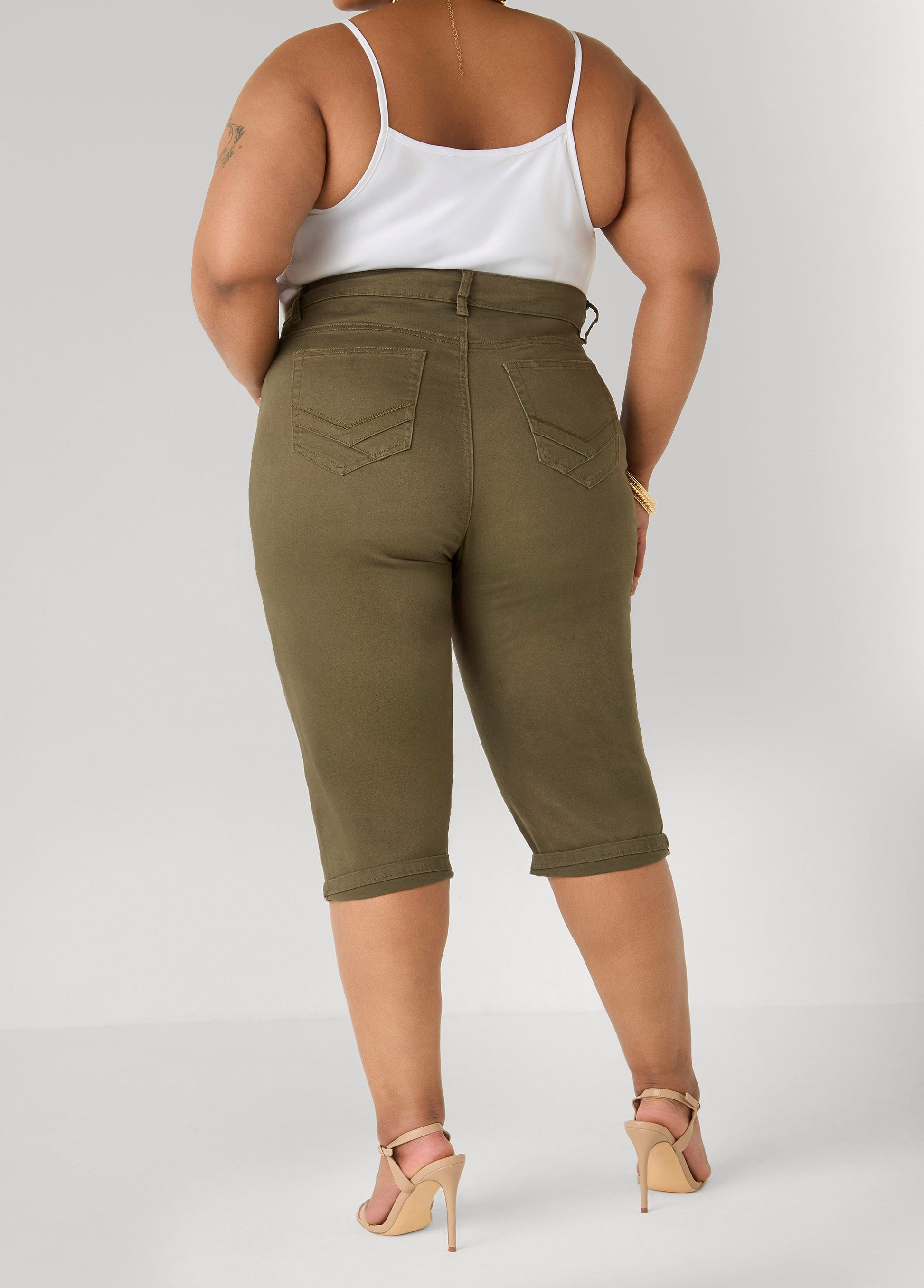 Ashley Stewart Cuffed Stretch Denim Capris POWDER BLUE