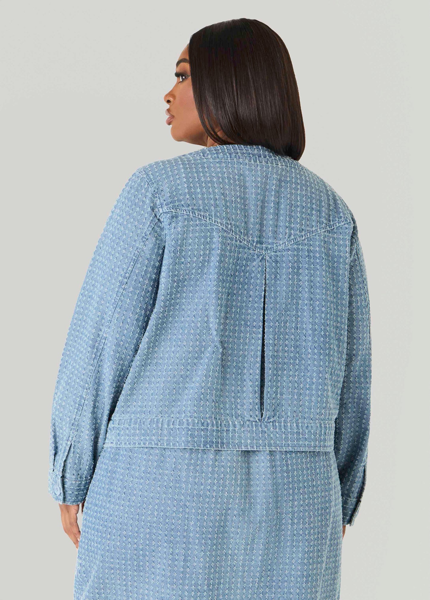 Ashley Stewart Textured Denim Jacket Med Sky Blue