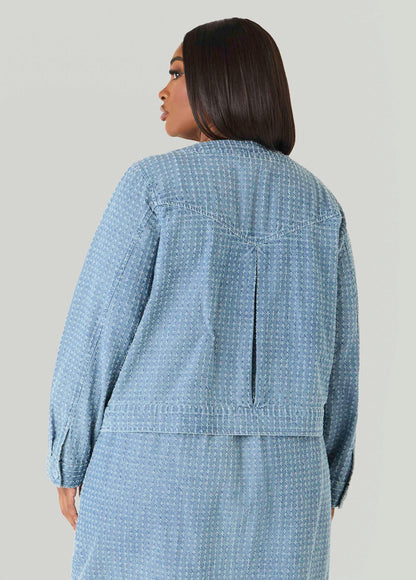 Ashley Stewart Textured Denim Jacket Med Sky Blue