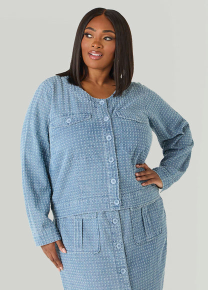 Ashley Stewart Textured Denim Jacket Med Sky Blue