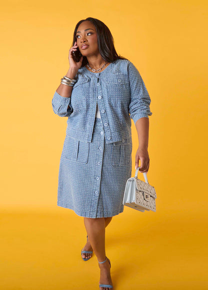 Ashley Stewart Textured Denim Jacket Med Sky Blue