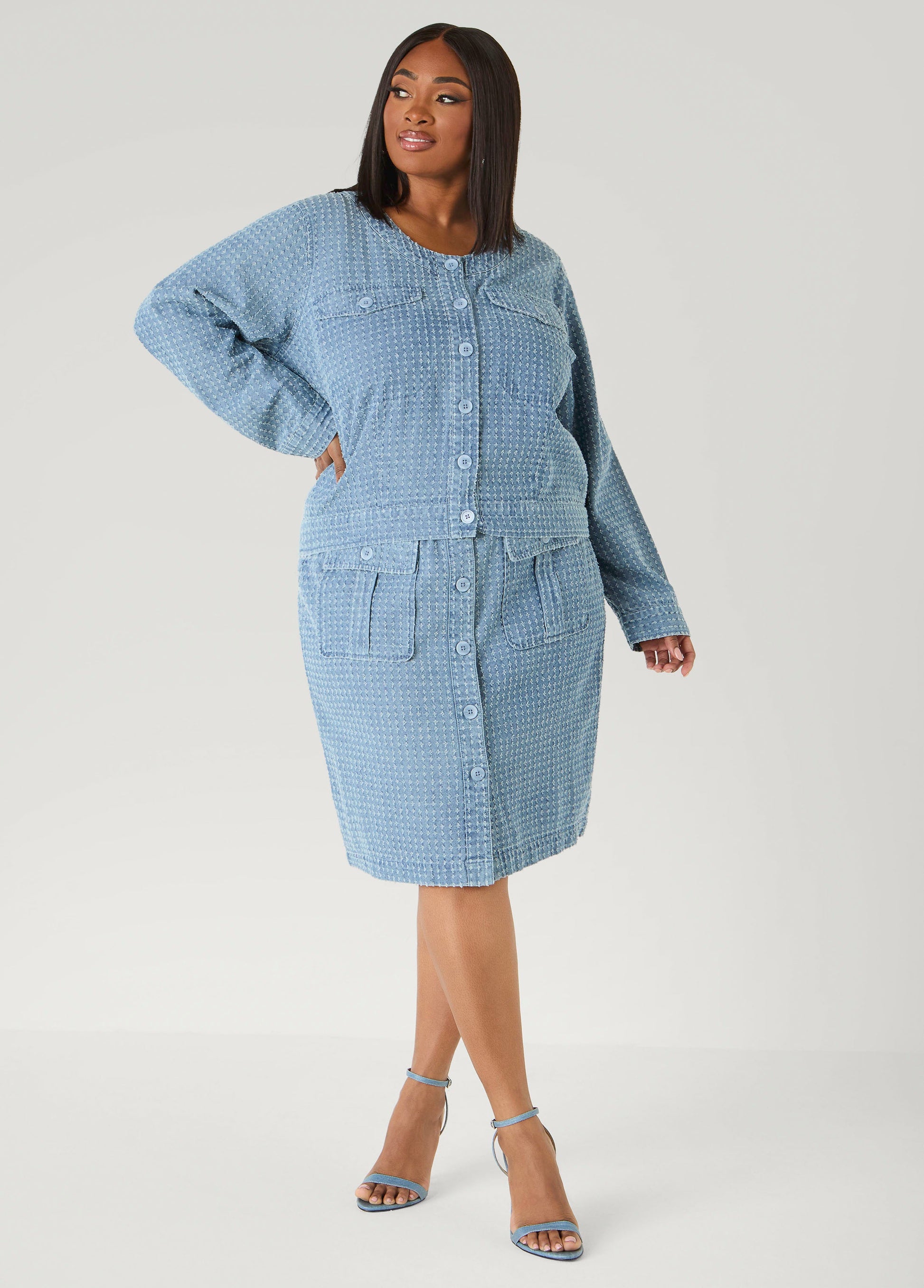 Ashley Stewart Textured Denim Jacket Med Sky Blue