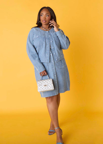 Ashley Stewart Textured Denim Cargo Skirt Med Sky Blue