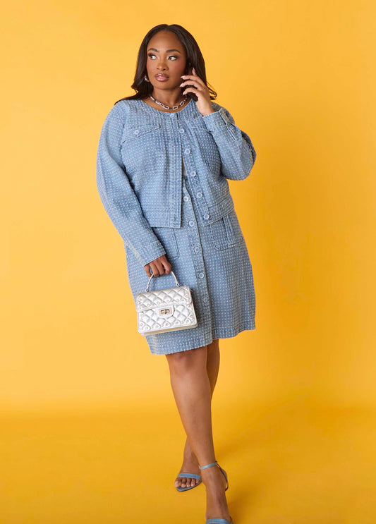 Ashley Stewart Textured Denim Cargo Skirt Med Sky Blue