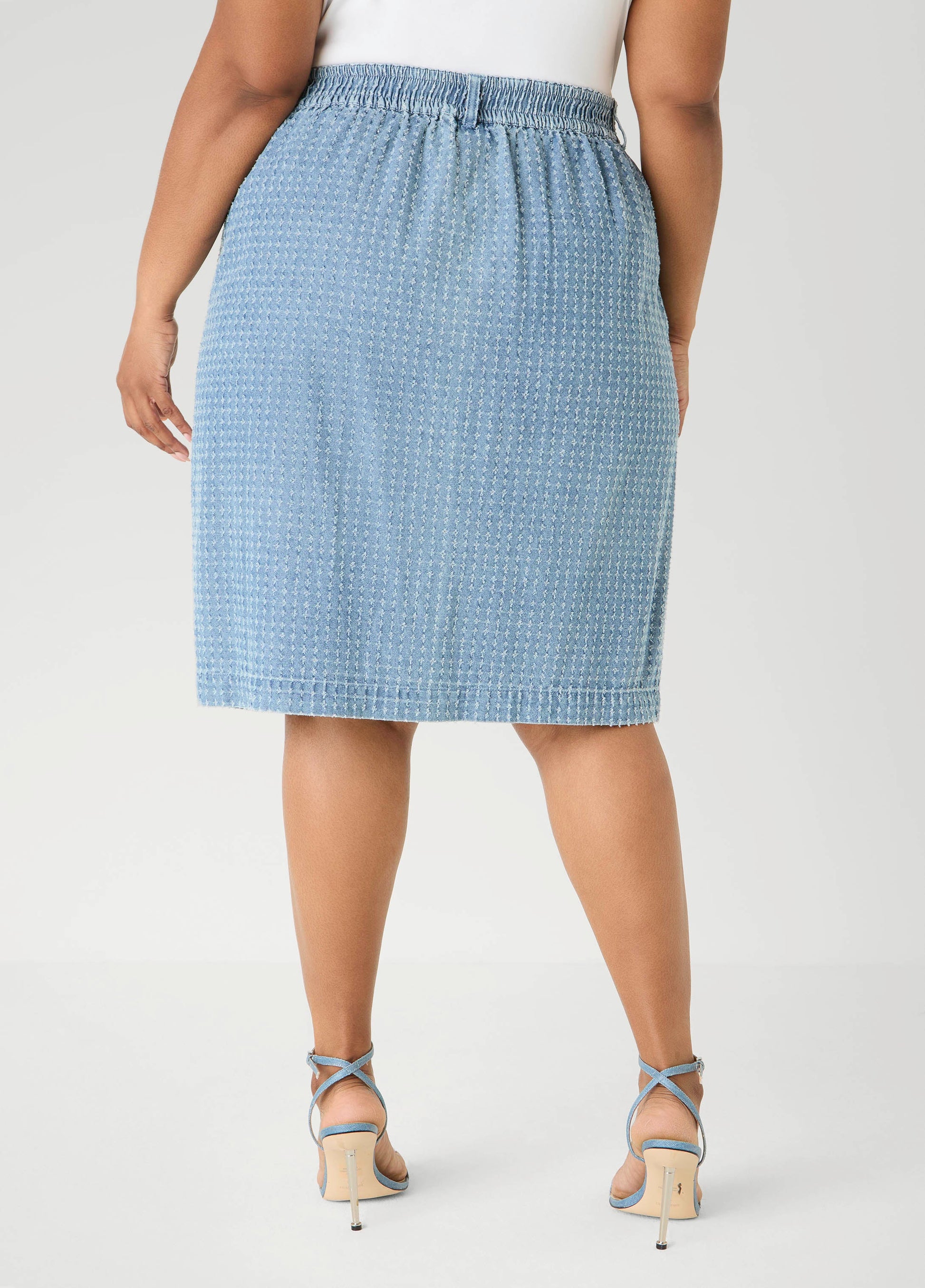 Ashley Stewart Textured Denim Cargo Skirt Med Sky Blue