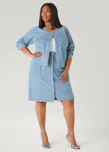 Ashley Stewart Textured Denim Cargo Skirt Med Sky Blue