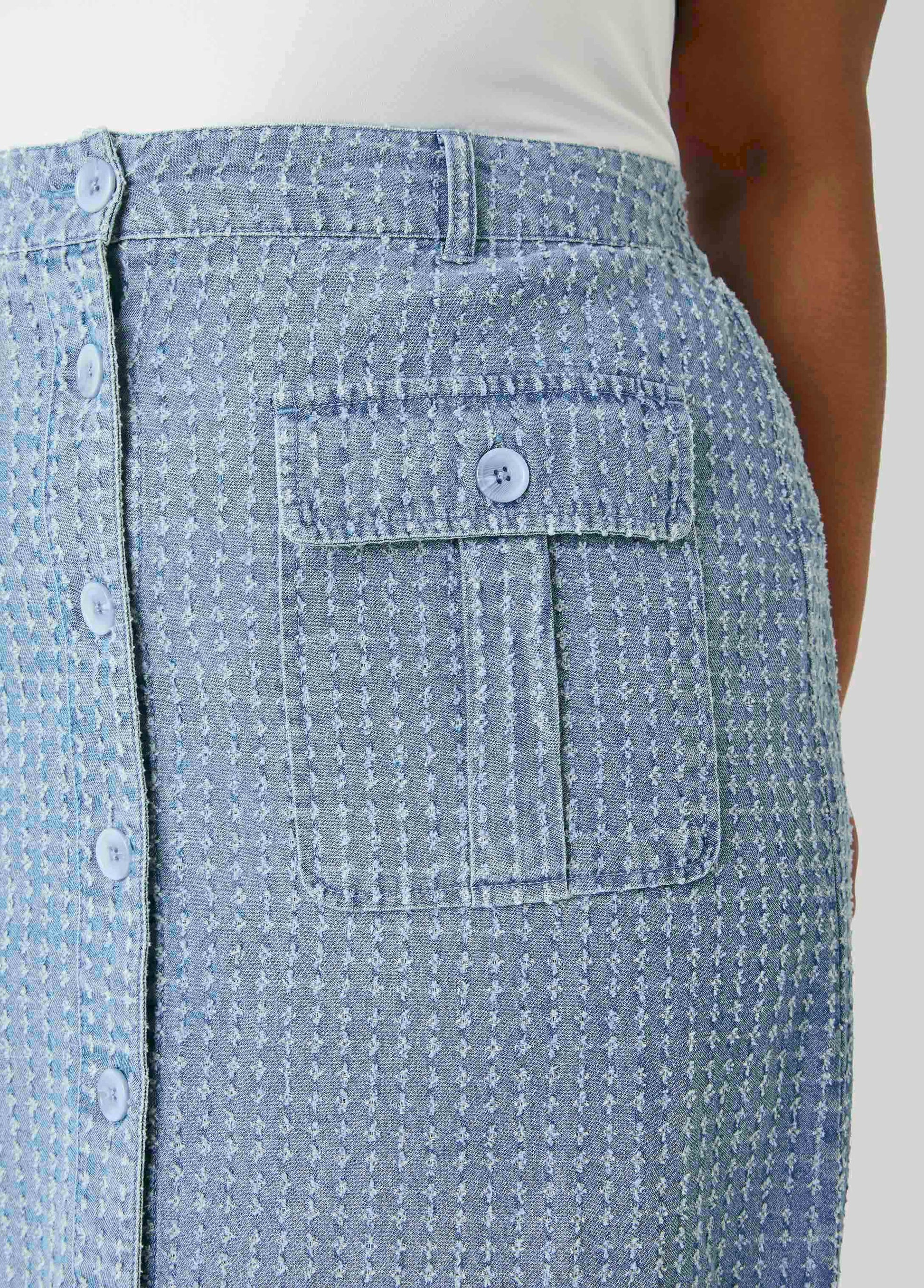 Ashley Stewart Textured Denim Cargo Skirt Med Sky Blue