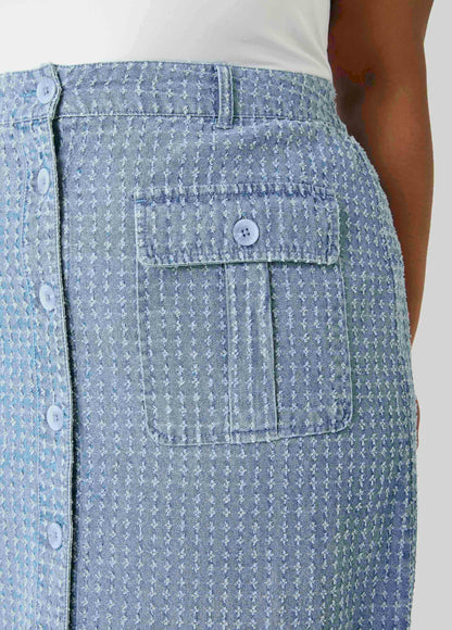 Ashley Stewart Textured Denim Cargo Skirt Med Sky Blue