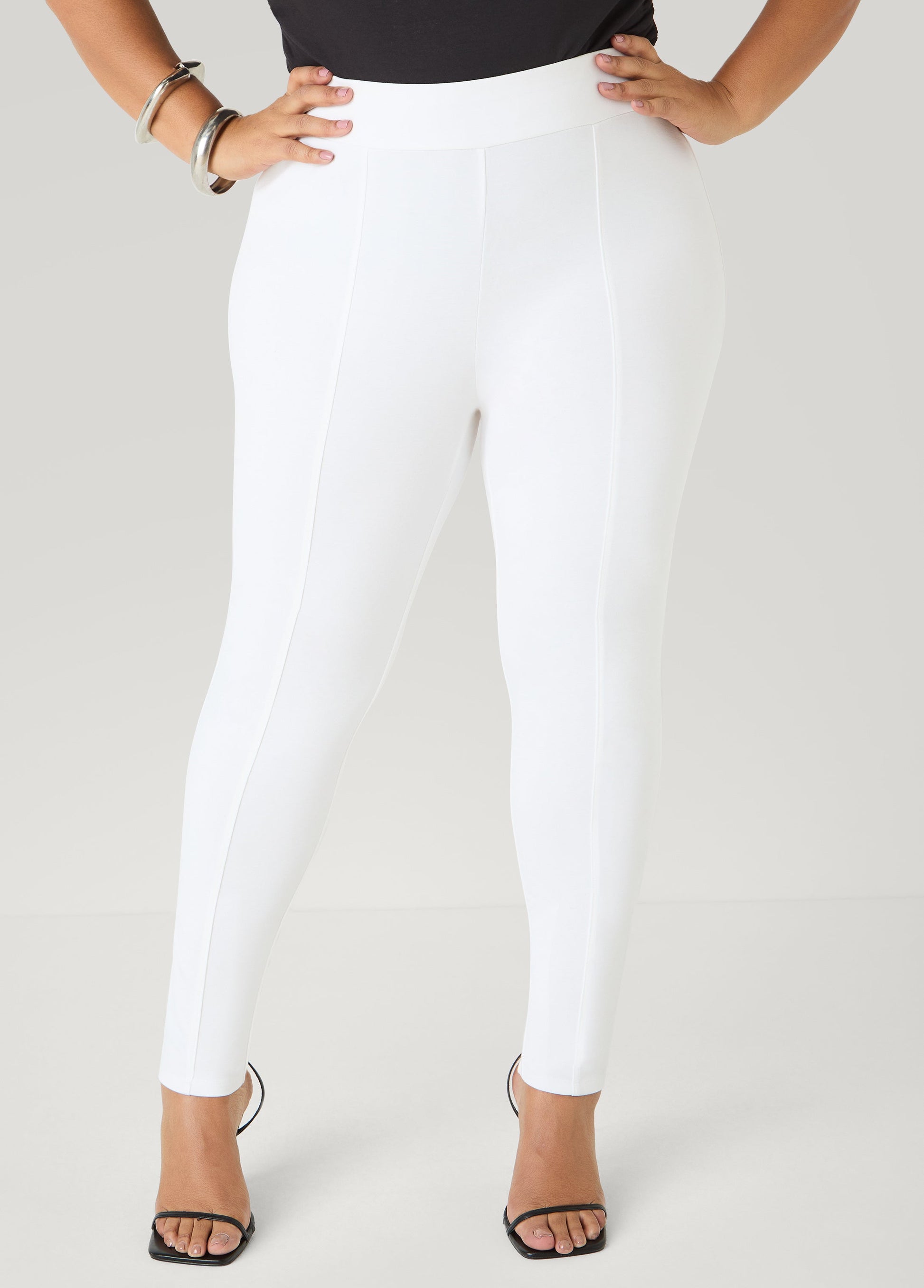 Ashley Stewart Seamed High Waist Leggings White
