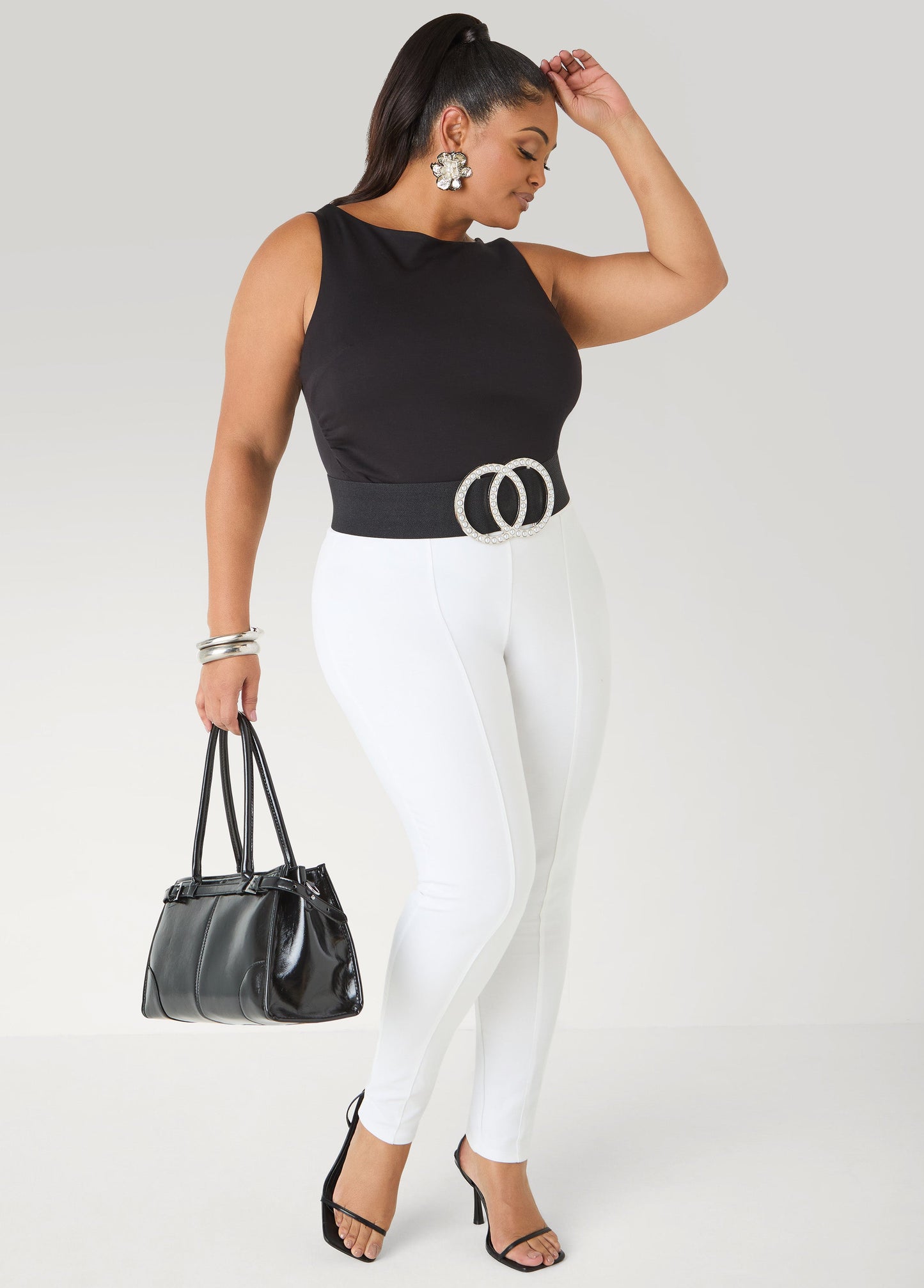 Ashley Stewart Seamed High Waist Leggings White