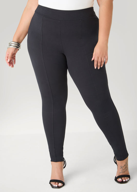 Ashley Stewart Seamed High Rise Leggings Black