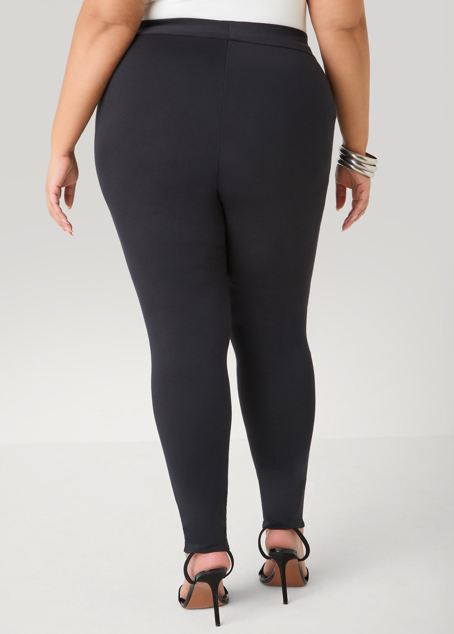 Ashley Stewart Seamed High Rise Leggings Black