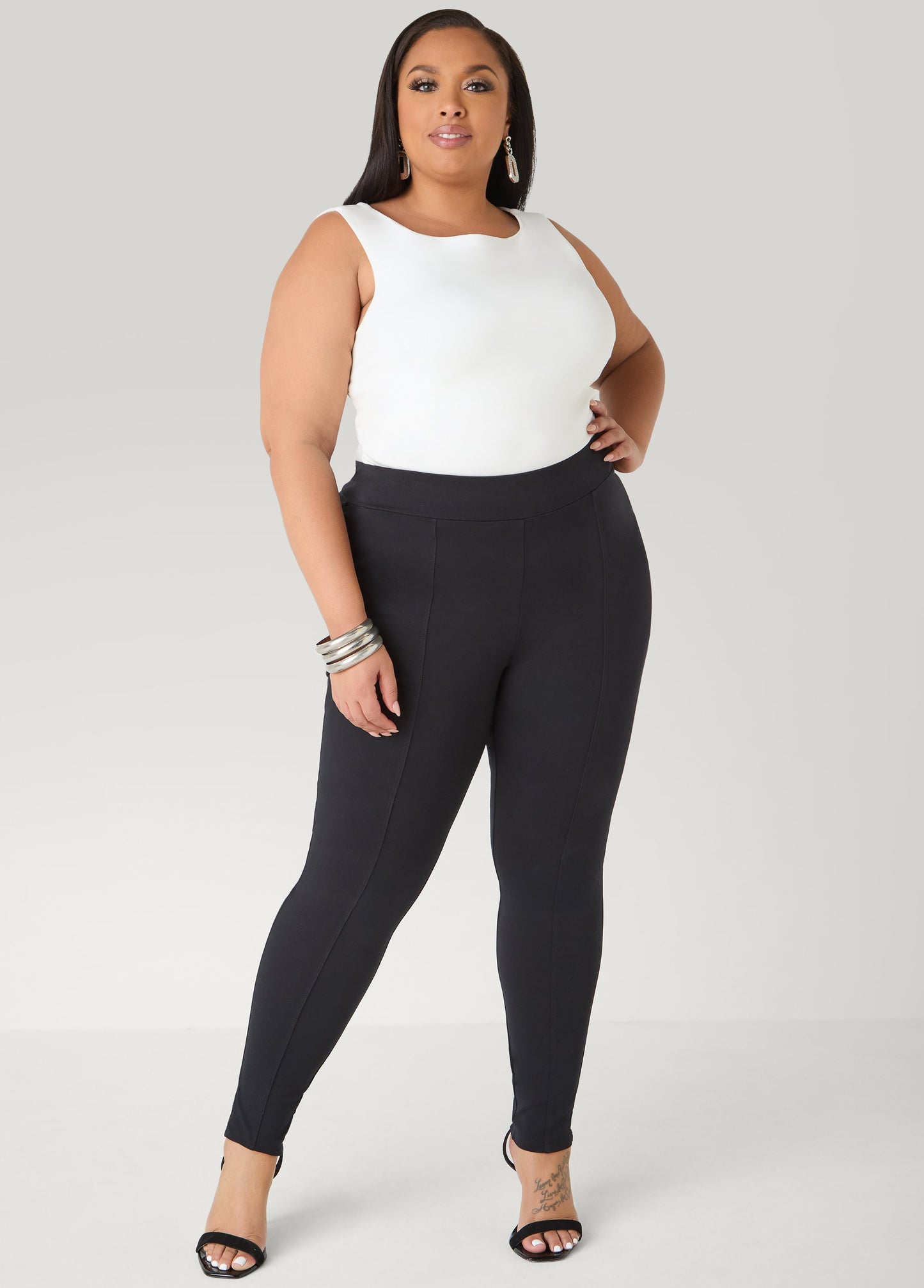 Ashley Stewart Seamed High Rise Leggings Black