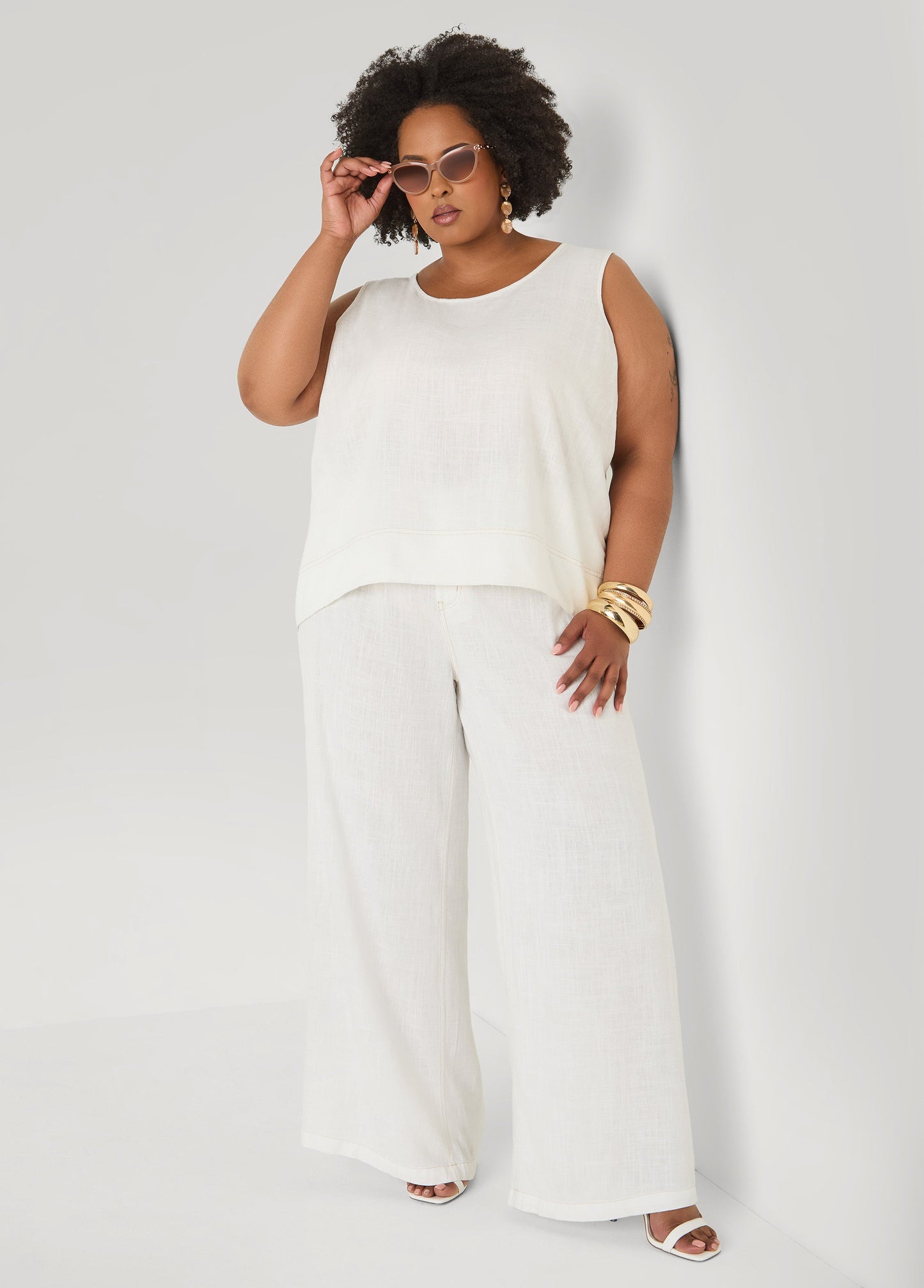 Ashley Stewart Linen Blend Wide Leg Pants White