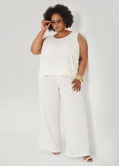 Ashley Stewart Linen Blend Wide Leg Pants White