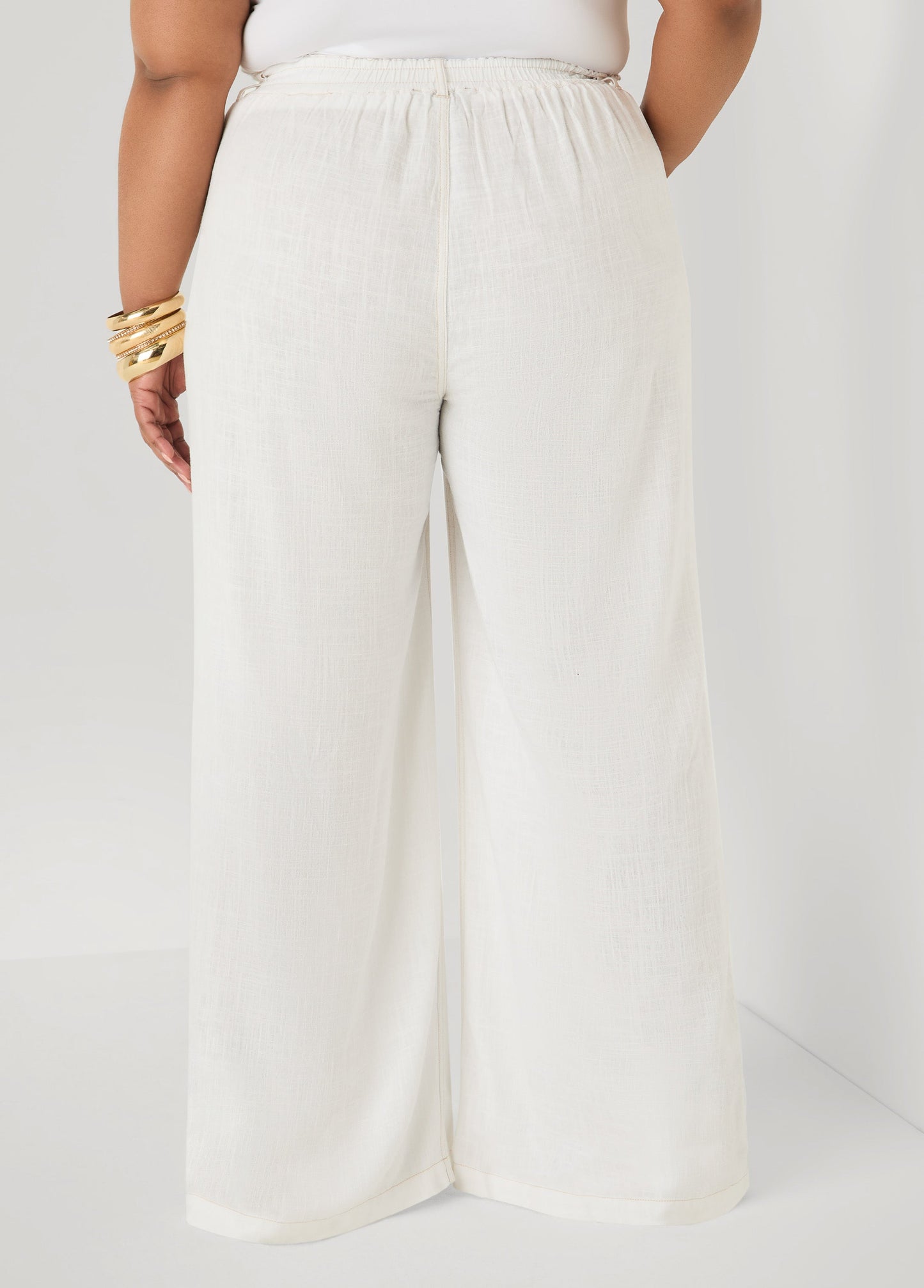 Ashley Stewart Linen Blend Wide Leg Pants White