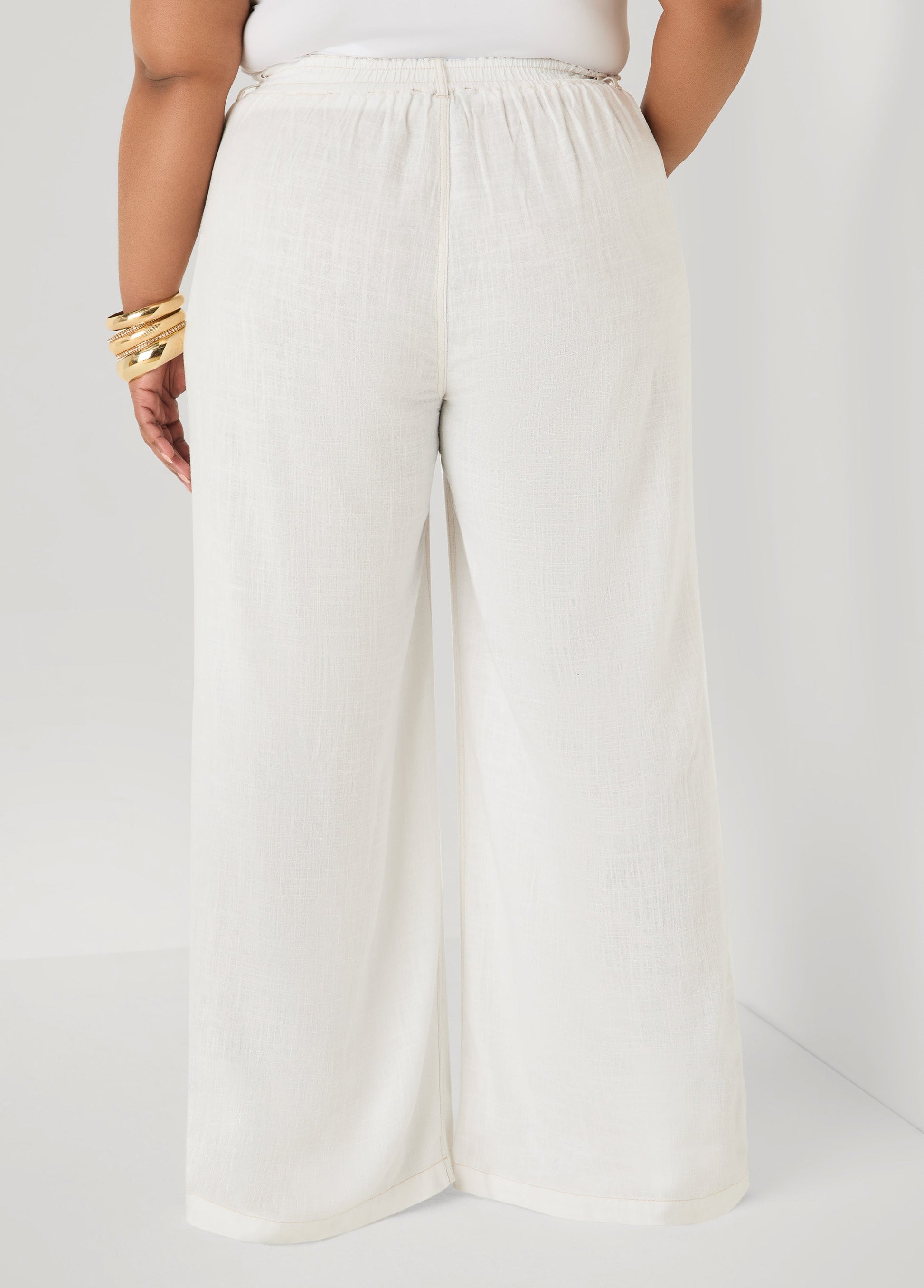 Ashley Stewart Linen Blend Wide Leg Pants White