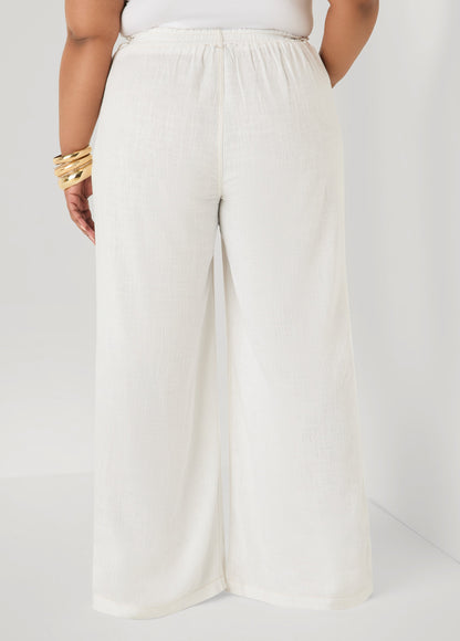 Ashley Stewart Linen Blend Wide Leg Pants White